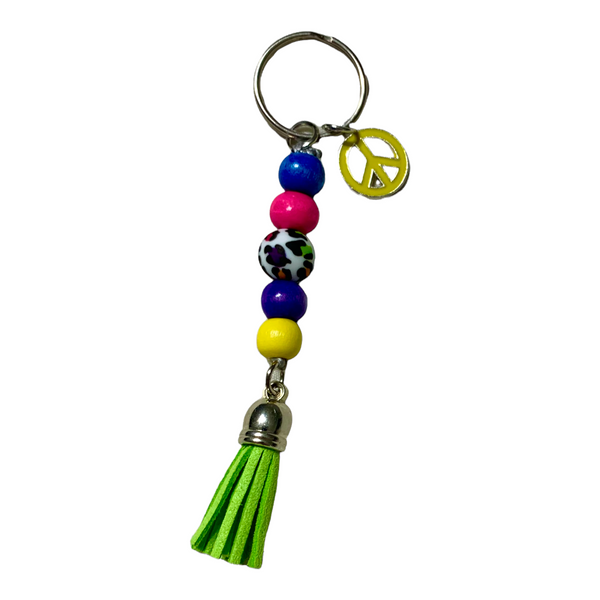 Keychain Peace Sign 5 beads w/ Tassel